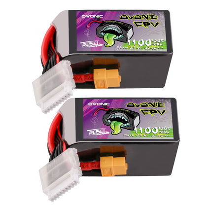 Ovonic Rebel 2.0 8S 1100mAh 120C 29.6V LiPo battery 2-pack with XT60 plug and balance lead
