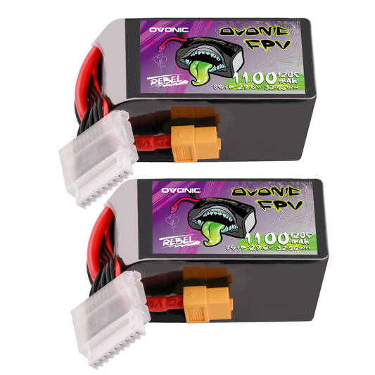 Ovonic Rebel 2.0 8S 1100mAh 120C 29.6V LiPo battery 2-pack with XT60 plug and balance lead