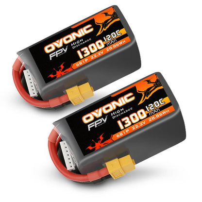 Ovonic 2x 6S 1300mAh 120C LiPo Battery set, 22.2V 6S1P soft case with XT60 plugs