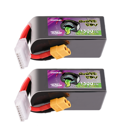 2-pack Ovonic Rebel 2.0 6S 1300mAh 120C LiHV LiPo batteries with XT60 and balance leads