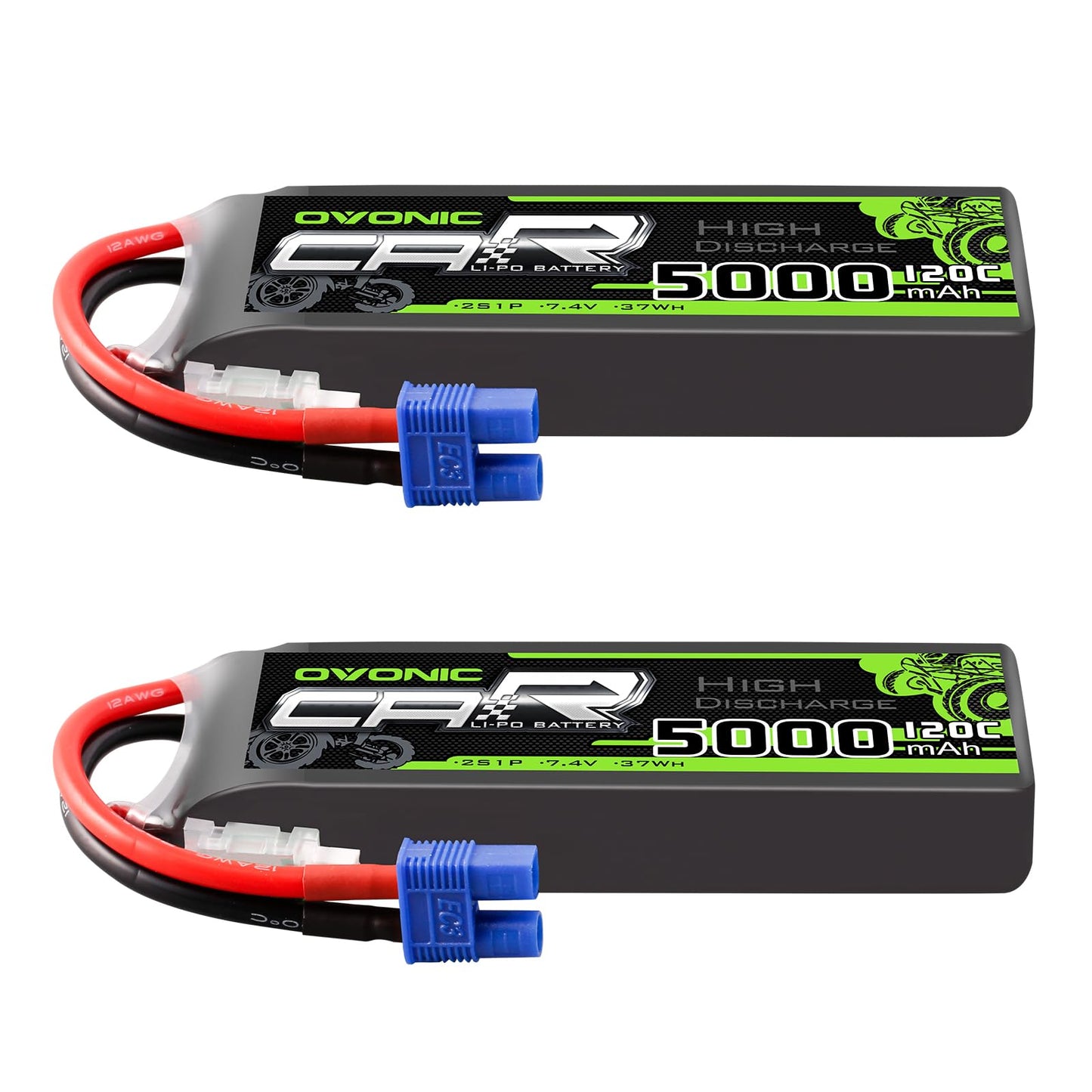 Ovonic 2x 2S 7.4V 5000mAh 120C LiPo battery pack set with EC3 plug and balance lead