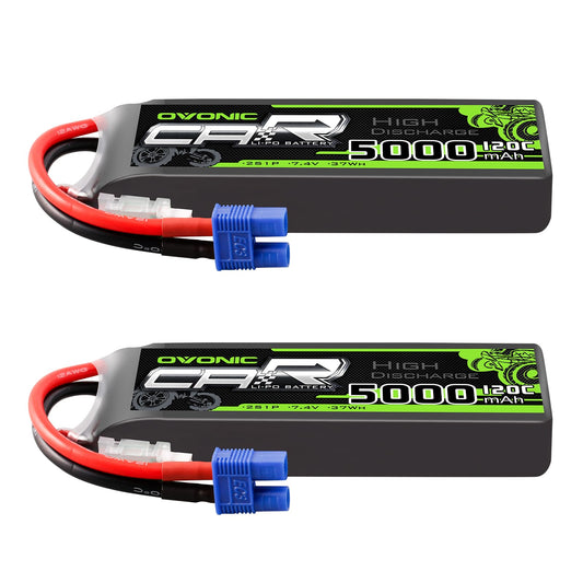Ovonic 2x 2S 7.4V 5000mAh 120C LiPo battery pack set with EC3 plug and balance lead