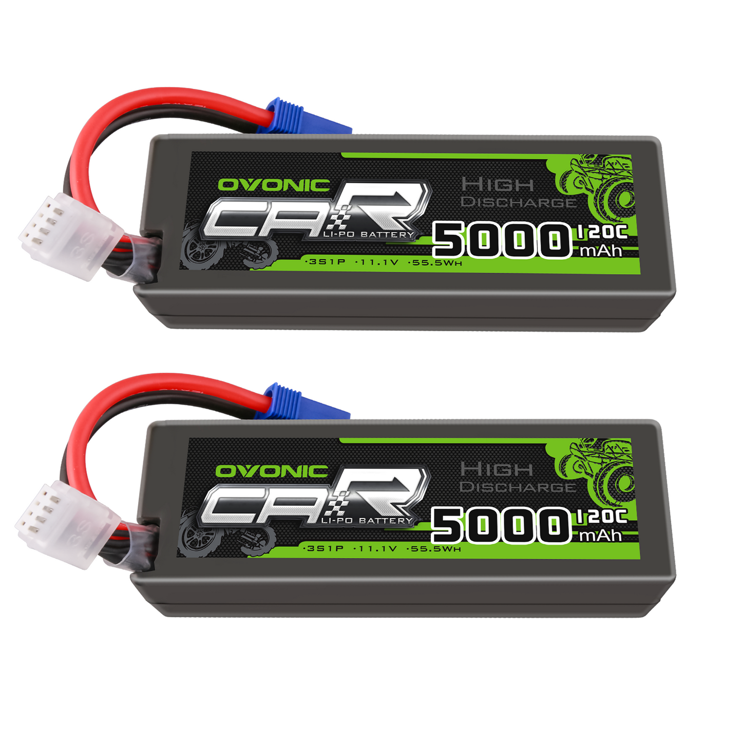 OVONIC 3S LiPo Battery 2-pack, 11.1V 5000mAh 120C softcase with EC5 and balance lead