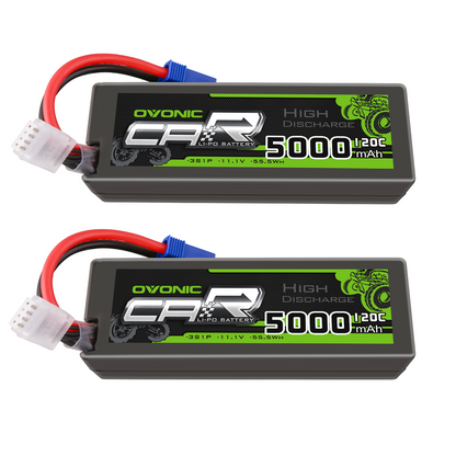 OVONIC 3S LiPo Battery 2-pack, 11.1V 5000mAh 120C softcase with EC5 and balance lead