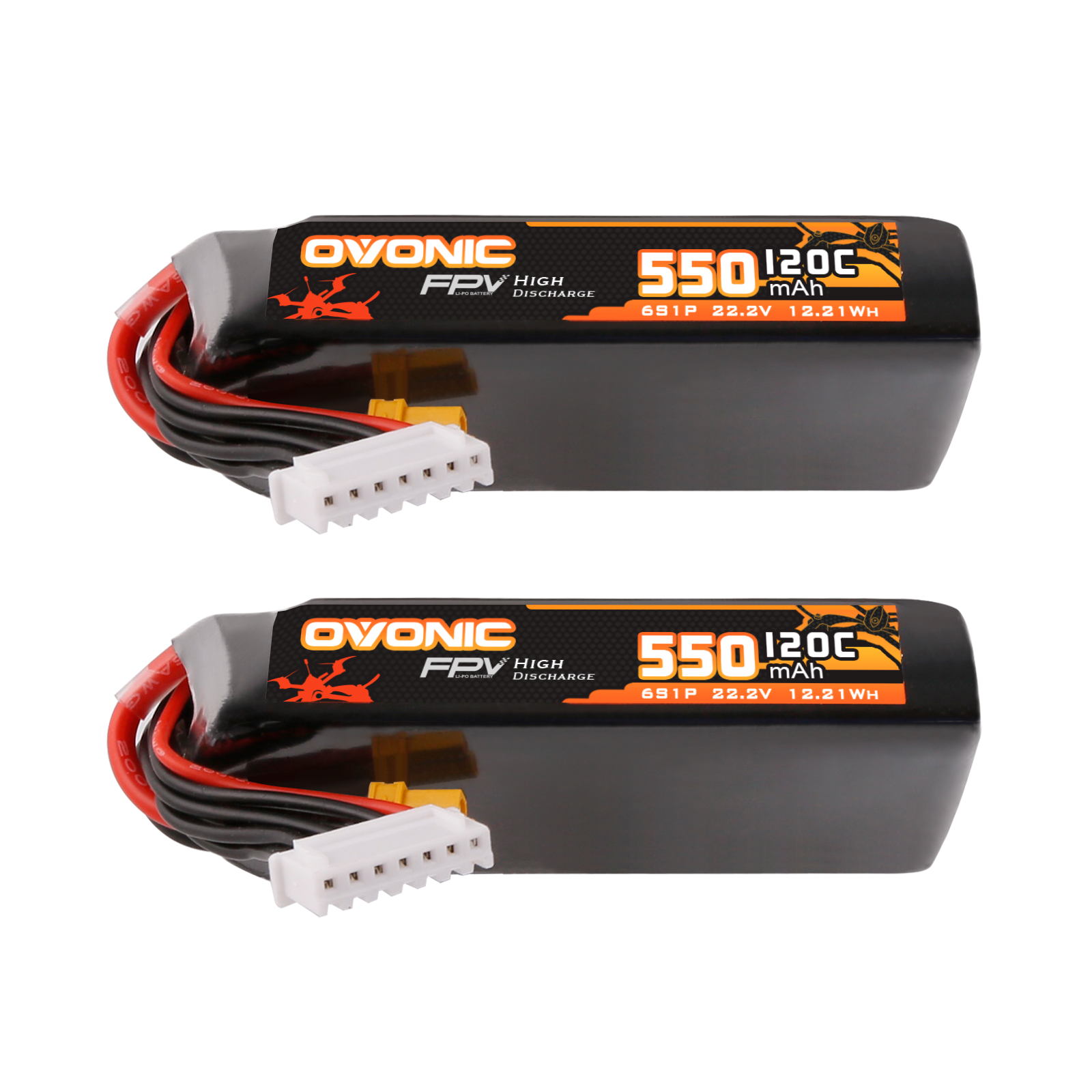 2× Ovonic 550mAh 6S 22.2V 120C LiPo Battery set with XT30 connector and balance lead