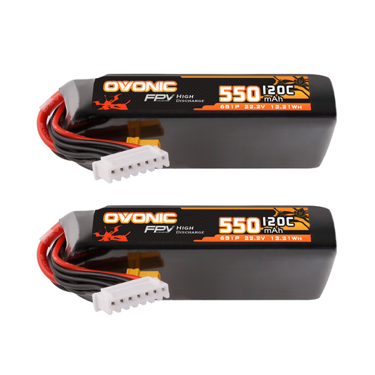 2× Ovonic 550mAh 6S 22.2V 120C LiPo Battery set with XT30 connector and balance lead