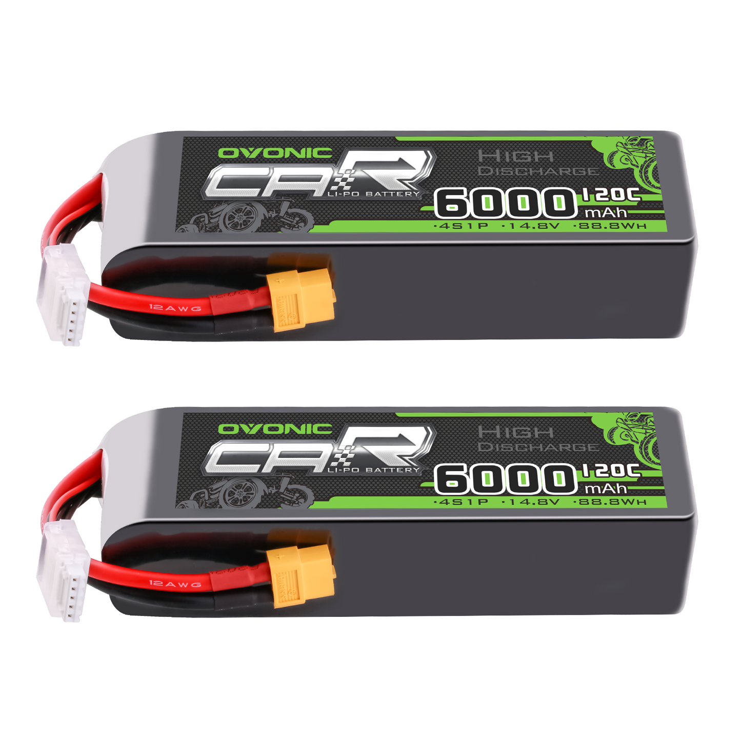 Ovonic 2-pack 4S 6000mAh 120C 14.8V LiPo batteries with XT60 plug and balance lead