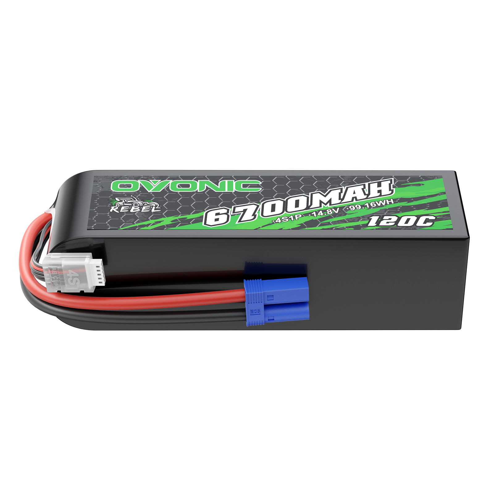 Ovonic 6700mAh 4S 14.8V 120C hardcase LiPo battery with EC5 and JST-XHR-5P balance lead