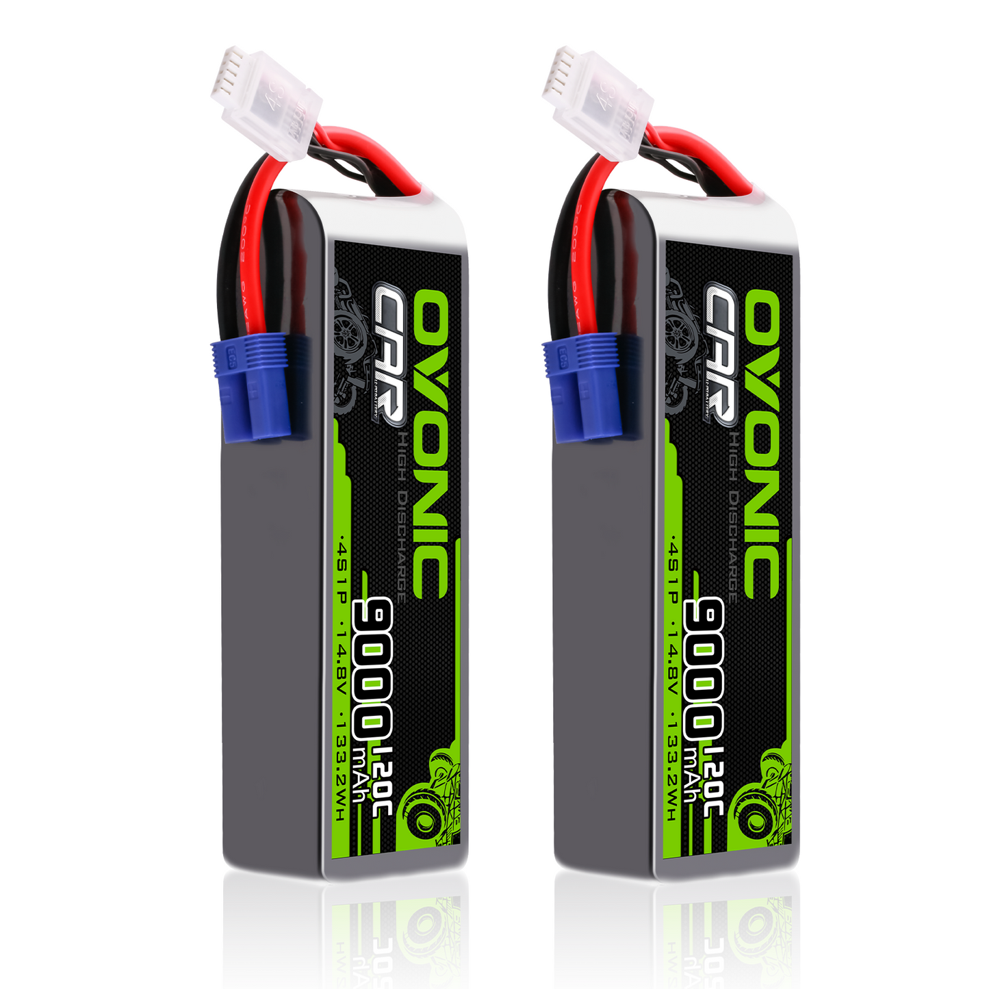 OVONIC 2-pack 4S 9000mAh 120C 14.8V RC LiPo batteries, softcase with EC5 plug and balance lead