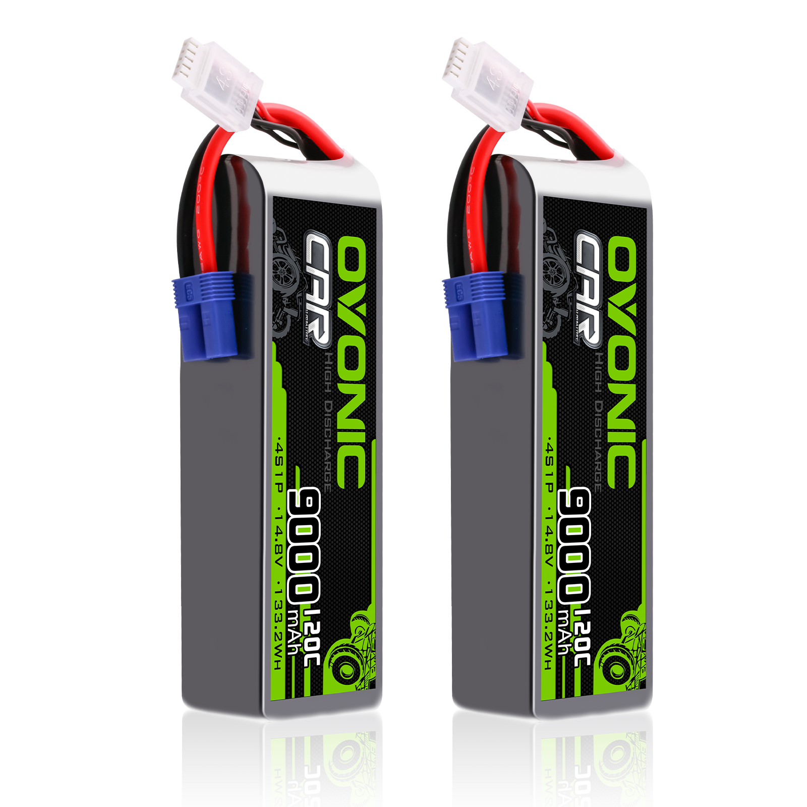 OVONIC 2-pack 4S 9000mAh 120C 14.8V RC LiPo batteries, softcase with EC5 plug and balance lead