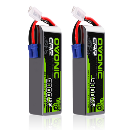 OVONIC 2-pack 4S 9000mAh 120C 14.8V RC LiPo batteries, softcase with EC5 plug and balance lead