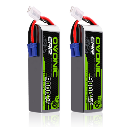 OVONIC 2-pack 4S 9000mAh 120C 14.8V RC LiPo batteries, softcase with EC5 plug and balance lead