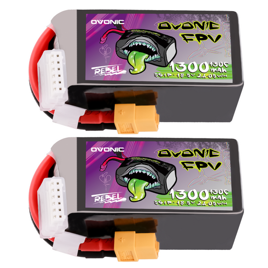 2× Ovonic Rebel 2.0 5S 1300mAh 130C LiPo batteries with XT60 plug and balance connector
