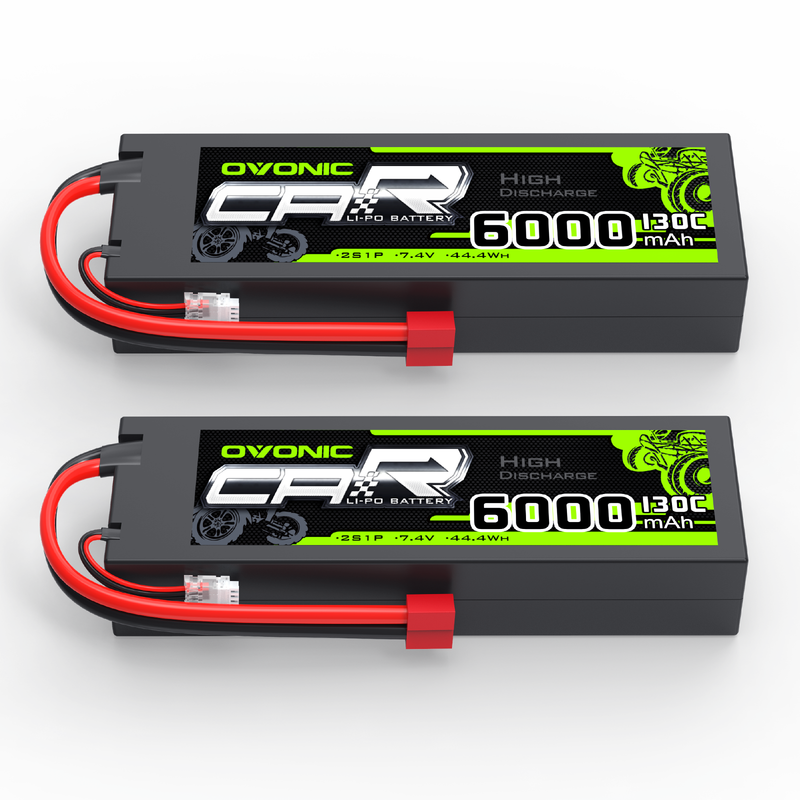 OVONIC 2S 6000mAh 7.4V 130C hardcase LiPo battery 2-pack with T plug and balance lead