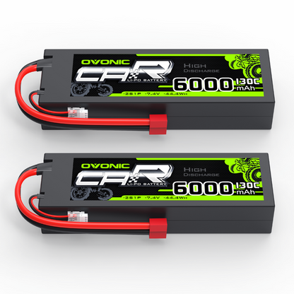 OVONIC 2S 6000mAh 7.4V 130C hardcase LiPo battery 2-pack with T plug and balance lead
