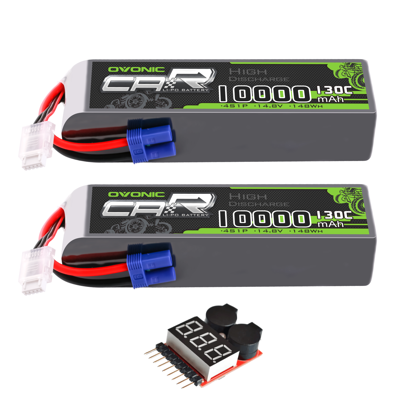 OVONIC 4S 10000mAh 14.8V 130C LiPo Battery 2-pack with EC5 plug and balance lead