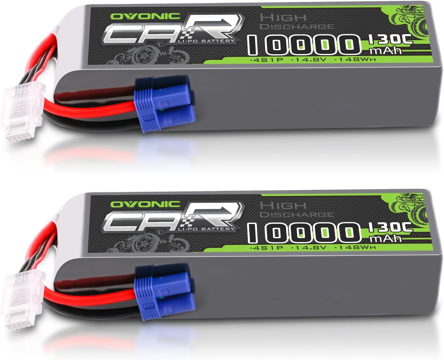 OVONIC 2-Pack RC LiPo Battery set, 10000mAh 4S 14.8V 130C with EC5 plug and balance lead