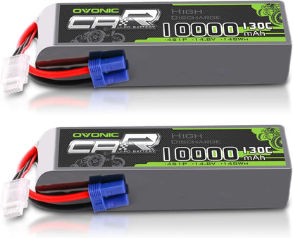 OVONIC 2-Pack RC LiPo Battery set, 10000mAh 4S 14.8V 130C with EC5 plug and balance lead