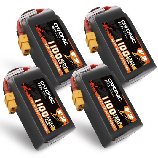 Ovonic 4-pack 130C 6S 1100mAh 22.2V LiPo batteries with XT60 connectors, set of four
