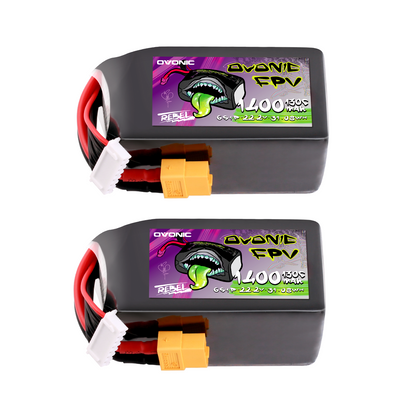 2-pack Ovonic Rebel 2.0 6S 1400mAh 130C 22.2V LiPo batteries with XT60 and balance lead
