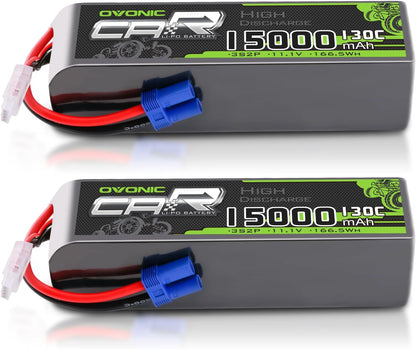 2 x Ovonic 15000mAh 3S2P 11.1V 130C LiPo Battery pack with blue EC5-style connector and balance lead