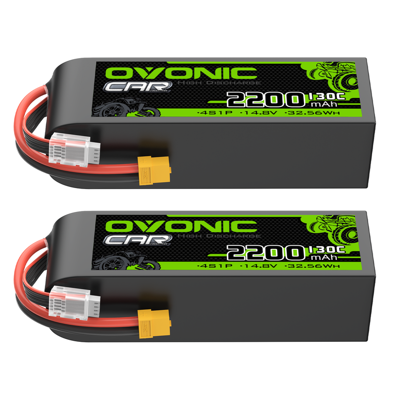 OVONIC 2-Pack 4S 2200mAh 14.8V 130C LiPo battery set with XT60 and balance leads