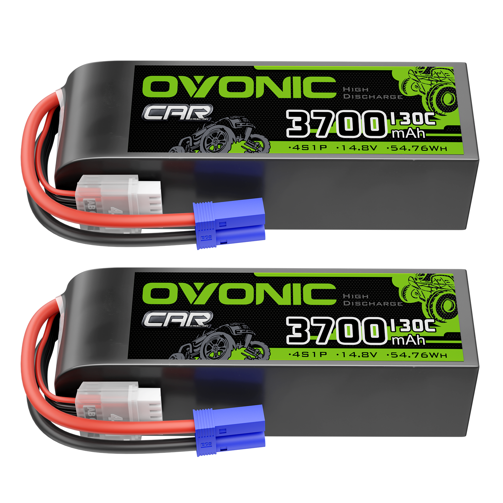 2-Pack Ovonic 3700mAh 4S 14.8V 130C LiPo batteries with EC5 plug and balance lead