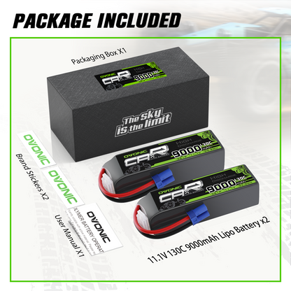 2 × OVONIC 3S 9000mAh 130C 11.1V RC Lipo Battery with EC5 Plug for 1/8 1/10 RC Car RC Vehicles