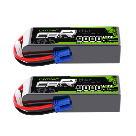 OVONIC 3S 9000mAh 11.4V LiHV LiPo Battery 2-pack with blue EC5 plug and balance lead
