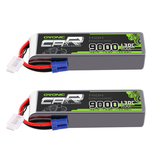 OVONIC 4S 9000mAh 14.8V 130C LiPo Battery 2-pack with EC5 connector and balance lead