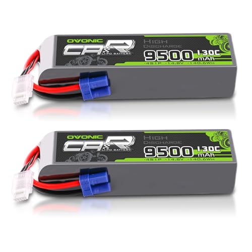 Ovonic 4S 14.8V 9500mAh 130C LiPo battery 2-pack with EC5 plug and balance lead