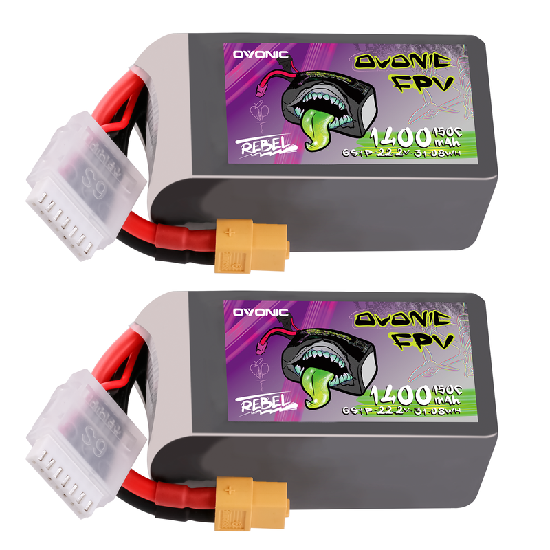 2× Ovonic Rebel 2.0 6S 1400mAh 150C LiPo battery packs with XT60 plug and balance lead
