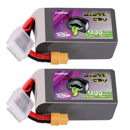 2× Ovonic Rebel 2.0 6S 1400mAh 150C LiPo battery packs with XT60 plug and balance lead