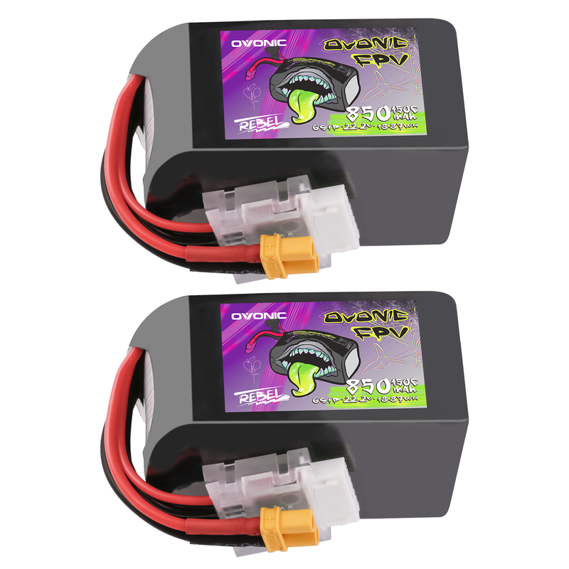Ovonic Rebel 2.0 6S 850mAh 22.2V LiPo battery 2-pack with XT30 plug and balance lead