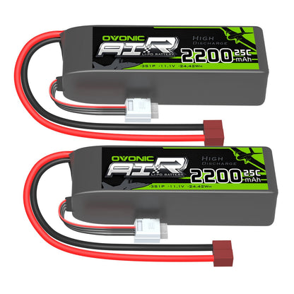 2× OVONIC 3S 2200mAh 25C 11.1V LiPo Battery pack with Deans T plug and balance lead