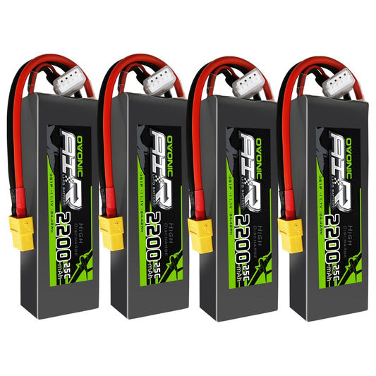 4-pack Ovonic 2200mAh 3S1P 11.1V 25C LiPo batteries with XT60 plug and balance lead