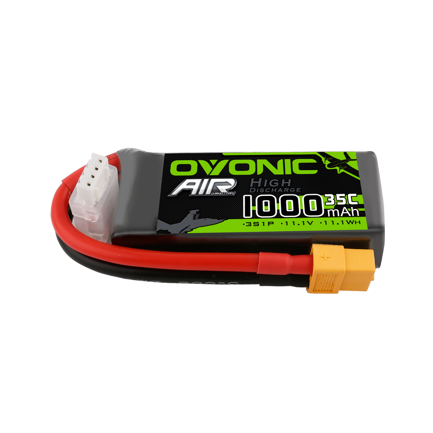 Ovonic 1000mAh 3S 11.1V 35C LiPo battery with XT60 plug and balance lead, label view