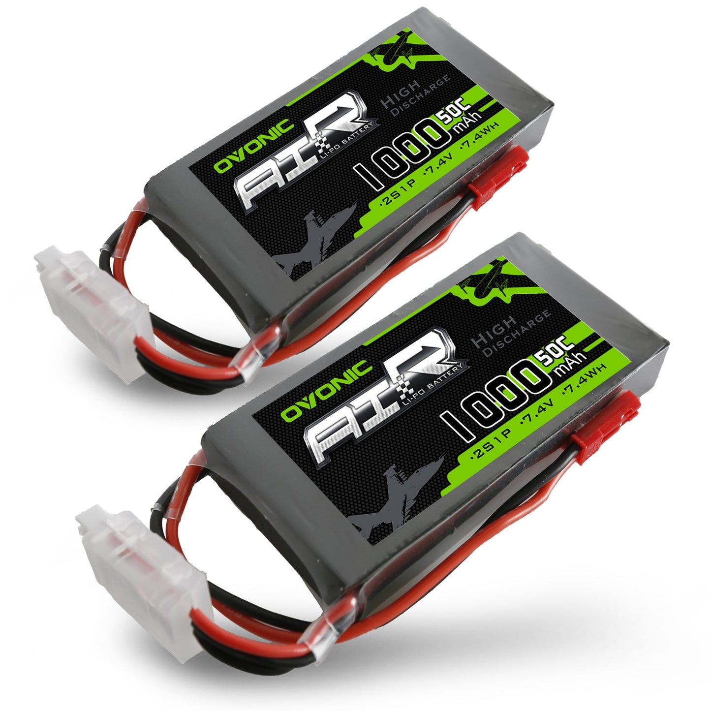 Ovonic AIR 2S 1000mAh 50C 7.4V LiPo Battery 2-pack with JST plug and balance lead