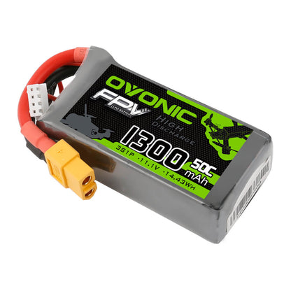 OVONIC 3S 1300mAh 50C 11.1V LiPo Battery in soft case with XT60 plug and balance lead