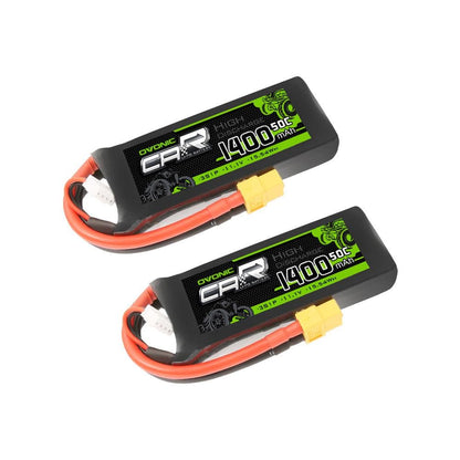 2× Ovonic 11.1V 1400mAh 50C 3S1P LiPo batteries with XT60 connector and balance lead