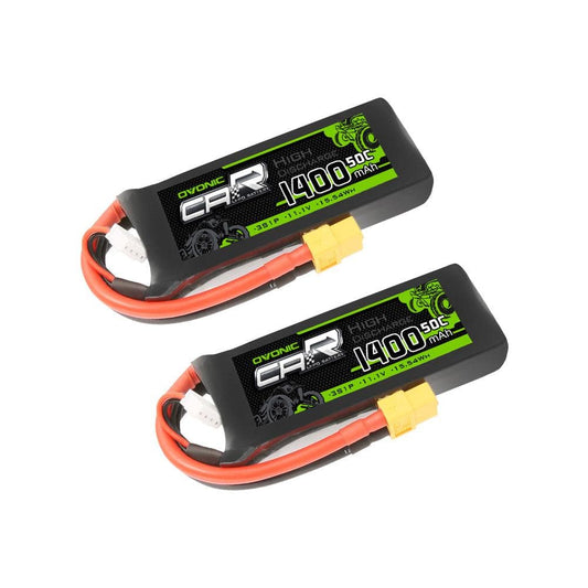2× Ovonic 11.1V 1400mAh 50C 3S1P LiPo batteries with XT60 connector and balance lead