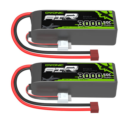 2× Ovonic 3S 3000mAh 50C 11.1V LiPo batteries with Deans T plug and JST-XH balance lead