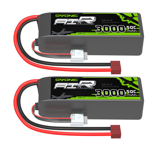 2× Ovonic 3S 3000mAh 50C 11.1V LiPo batteries with Deans T plug and JST-XH balance lead