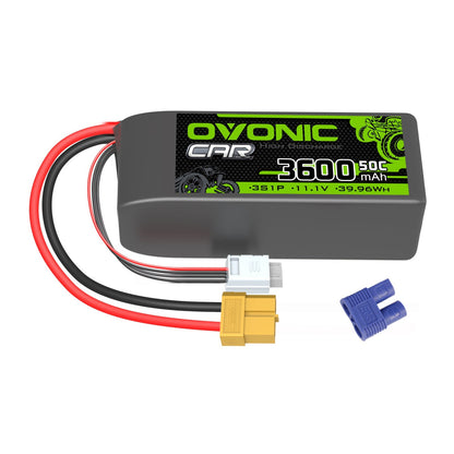 Ovonic 11.1V 3600mAh 3S1P 50C LiPo battery with XT60 main plug and JST-XHR balance lead