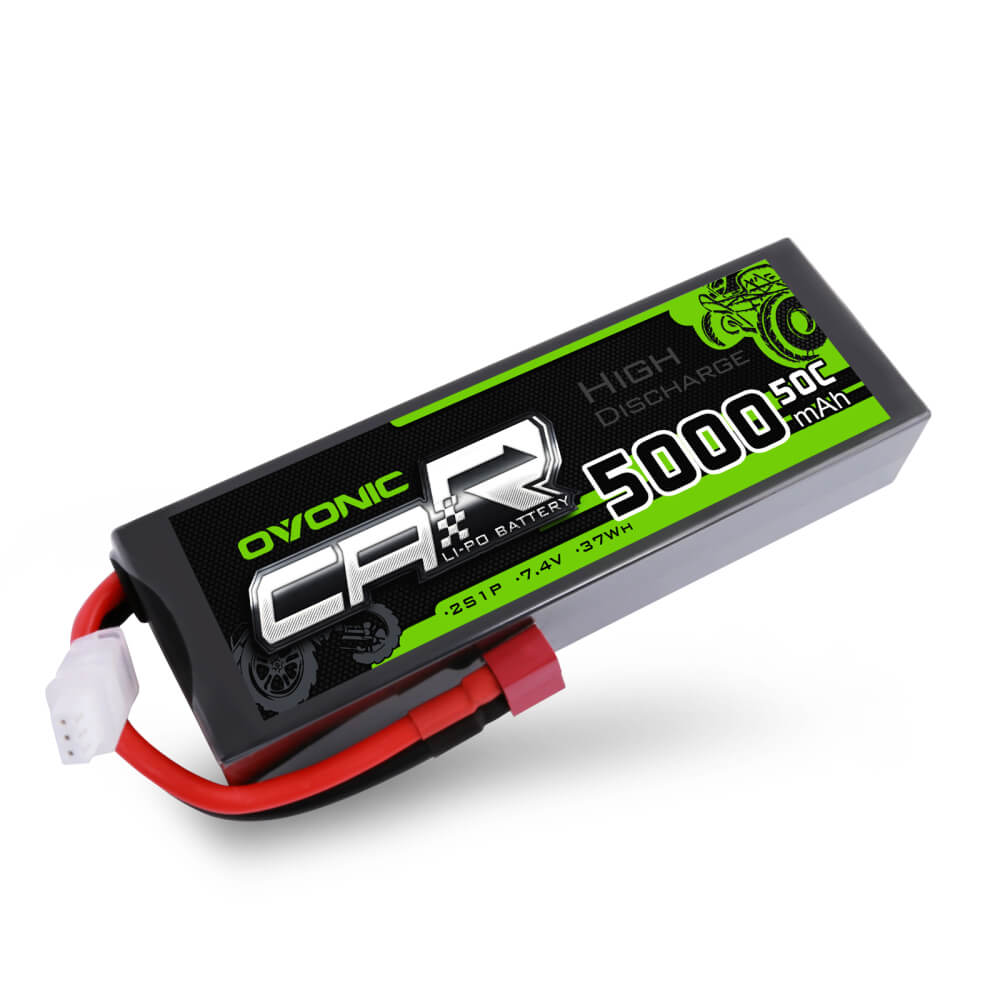 OVONIC 2S 7.4V 5000mAh 50C LiPo battery pack with Deans T plug and JST-XHR balance lead