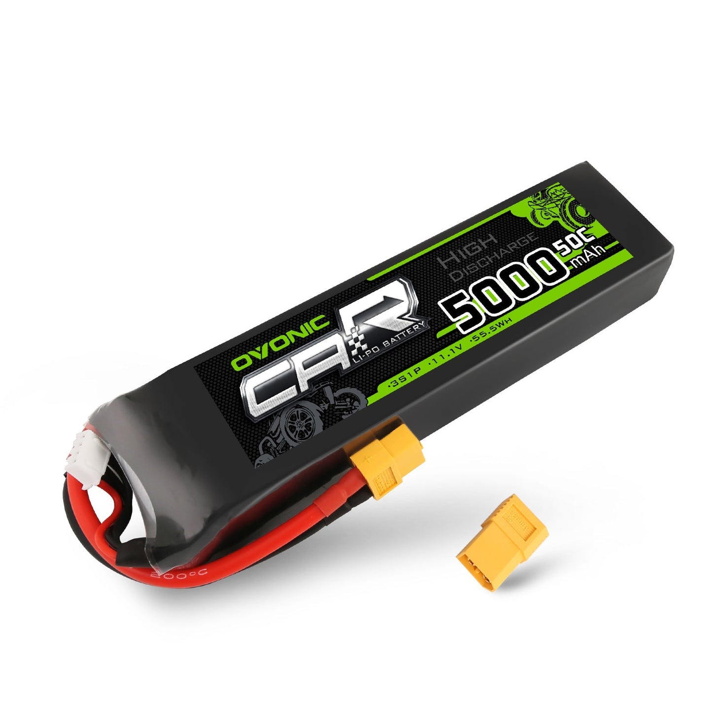 OVONIC 11.1V 3S 5000mAh 50C LiPo battery pack with XT60 connector and balance lead