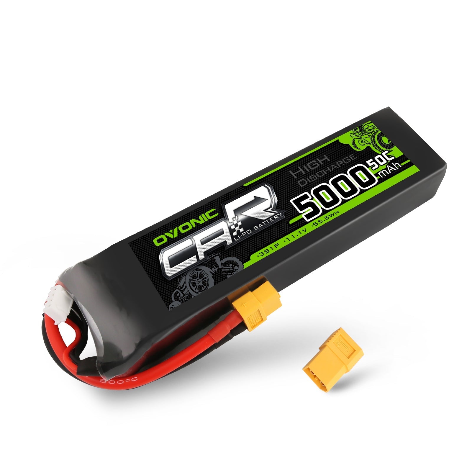 OVONIC 11.1V 3S 5000mAh 50C LiPo battery pack with XT60 connector and balance lead