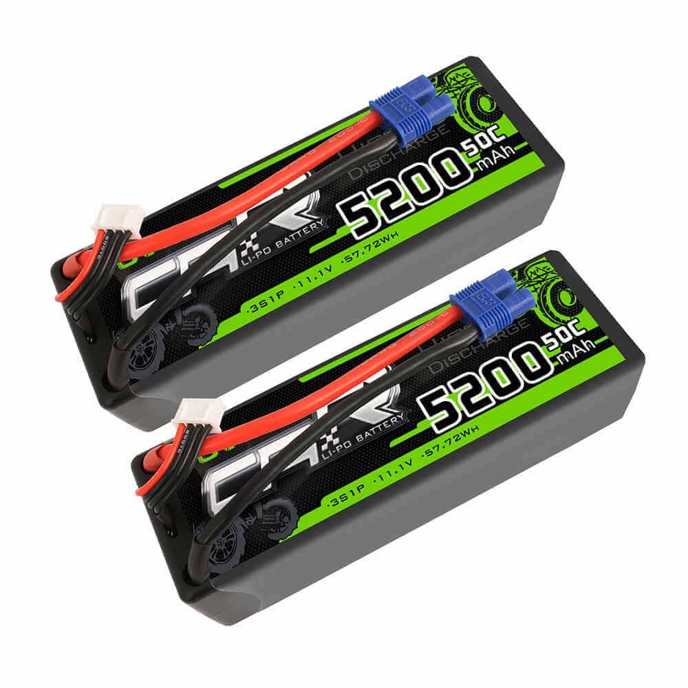Ovonic 2-pack 11.1V 5200mAh 3S hardcase LiPo batteries with EC3 plug and balance leads