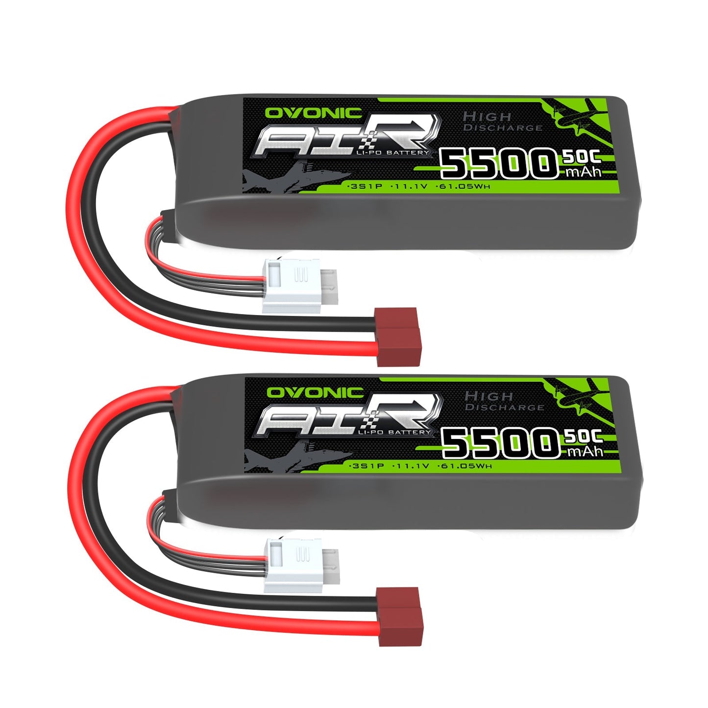 2× Ovonic 3S 11.1V 5500mAh 50C LiPo Battery pack with Deans T plug and balance lead