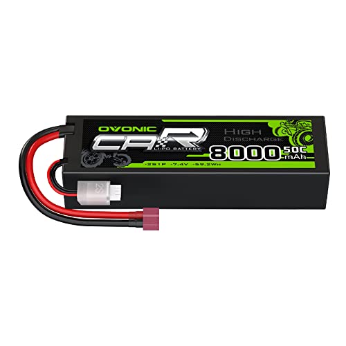 OVONIC 2S 8000mAh 7.4V 50C hardcase RC LiPo battery with Deans T plug and balance lead